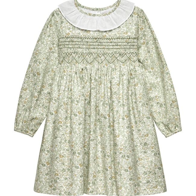 Bella Floral Willow Long Sleeve Smocked Dress, Green