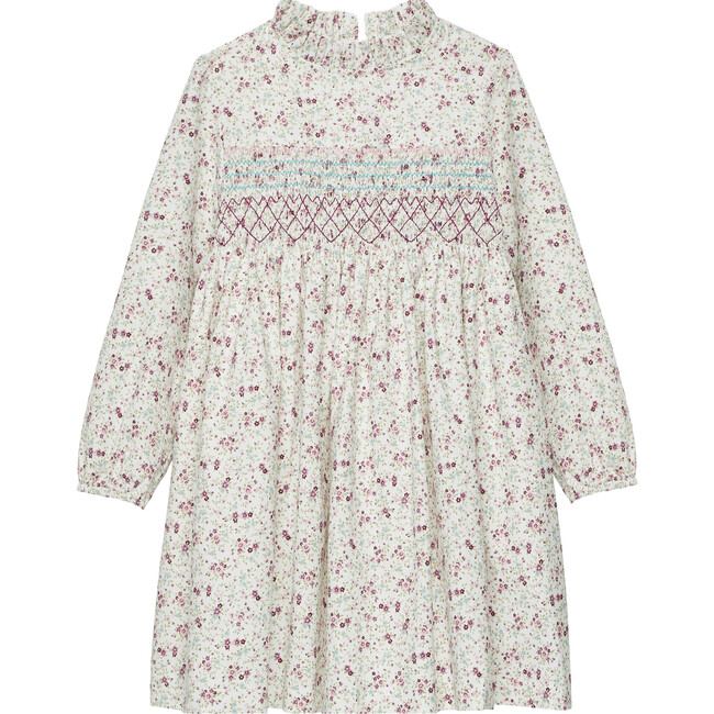 Edie Floral Frill Collar Long Sleeve Dress, Pink & Lilac Floral - Dresses - 1
