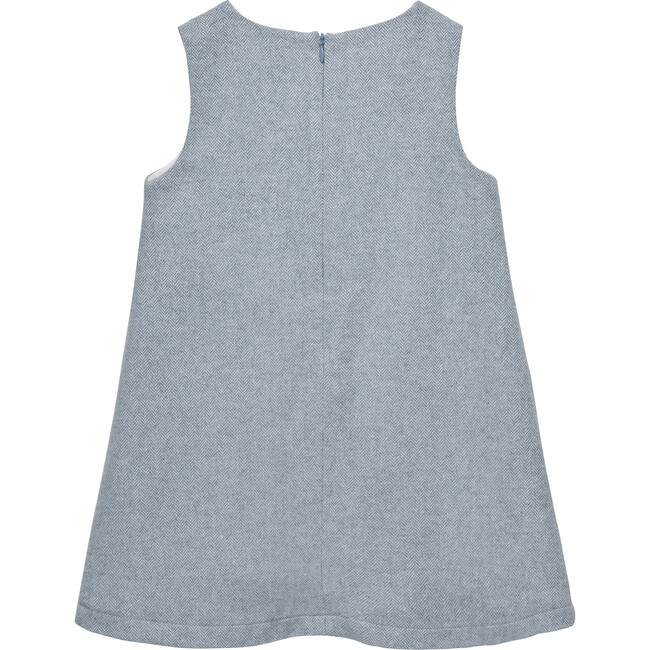 Georgina Bow Pinafore Dress, Blue Herringbone - Dresses - 2