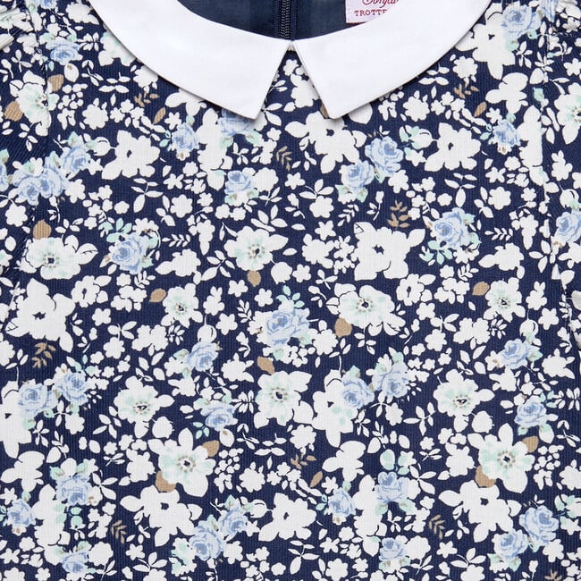 Annie Floral Short Sleeve A-Line Cord Dress, Navy - Dresses - 3