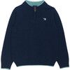 Calum Half Zip, Navy & Sea Green - Sweaters - 1 - thumbnail