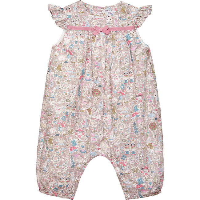 Little Liberty Print Alice Frill Sleeve Romper, Taupe