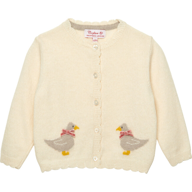 Little Duckling Cardigan, Winter White & Taupe