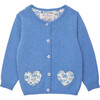 Little Liberty Print Floret Heart Applique Cardigan, Azure Blue - Cardigans - 1 - thumbnail