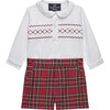 Little Rupert Smocked Set, White & Red Tartan - Mixed Apparel Set - 1 - thumbnail