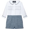 Little Rupert Smocked Set, White & Blue Herringbone - Mixed Apparel Set - 1 - thumbnail