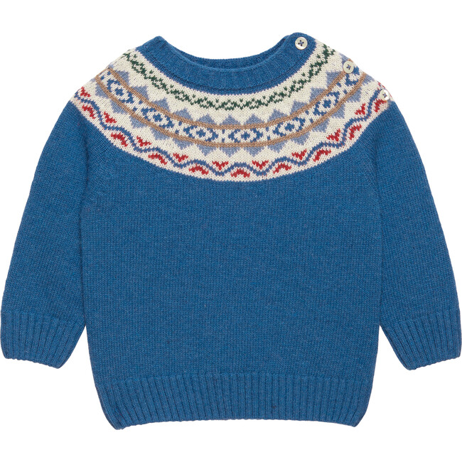 Little Frankie Fairisle Sweater, Denim Blue Marl