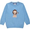 Little Baby Augustus Lion Sweater, Blue Marl - Sweaters - 1 - thumbnail