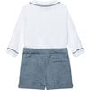 Little Rupert Smocked Set, White & Blue Herringbone - Mixed Apparel Set - 2