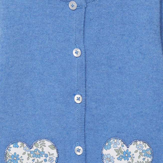 Little Liberty Print Floret Heart Applique Cardigan, Azure Blue - Cardigans - 3