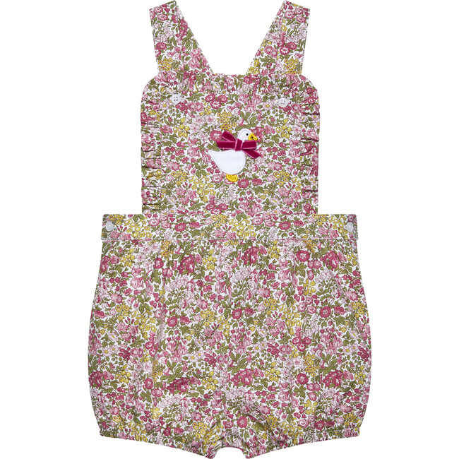 Little Cord Duck Applique Dungaree, Pink & Lilac Floral