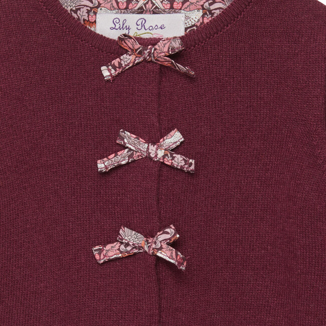 Little Liberty Print Strawberry Thief Bow Cardigan, Plum - Cardigans - 3