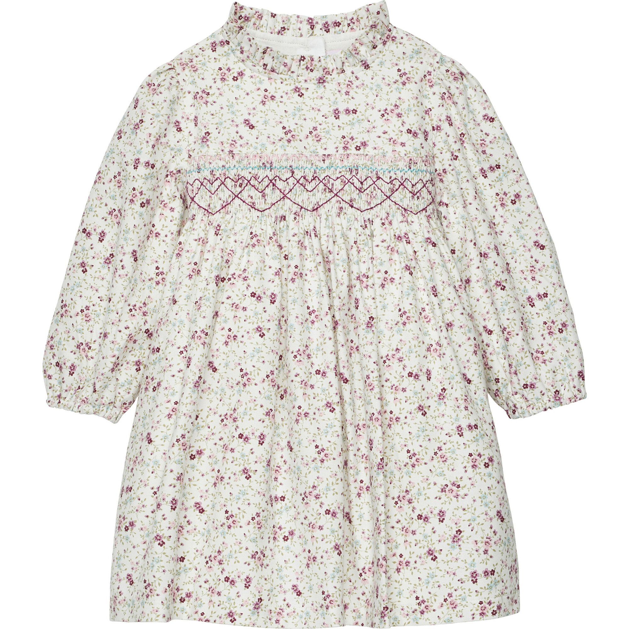 Little Edie Floral Frill Collar Long Sleeve Dress, Pink & Lilac Floral - Dresses - 1