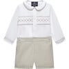 Little Rupert Smocked Set, White & Oatmeal Flannel - Mixed Apparel Set - 1 - thumbnail