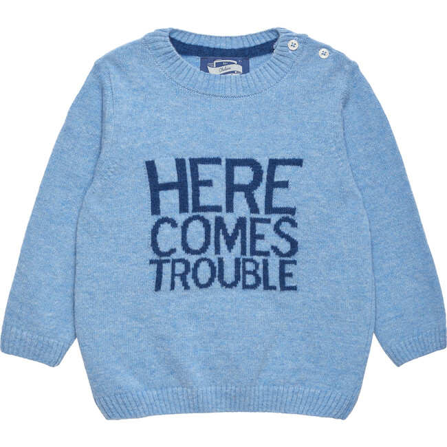 Little Here Comes Troubles Sweater, Blue Marl