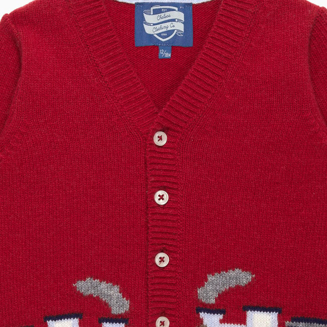 Little Train Cardigan, Red - Cardigans - 3