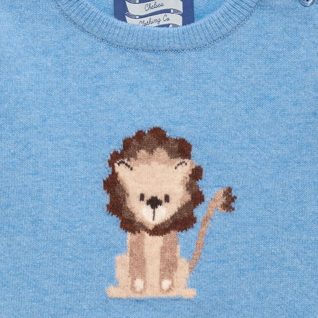 Little Baby Augustus Lion Sweater, Blue Marl - Sweaters - 3