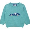 Little Sebastian Car Sweater, Sea Green - Sweaters - 1 - thumbnail