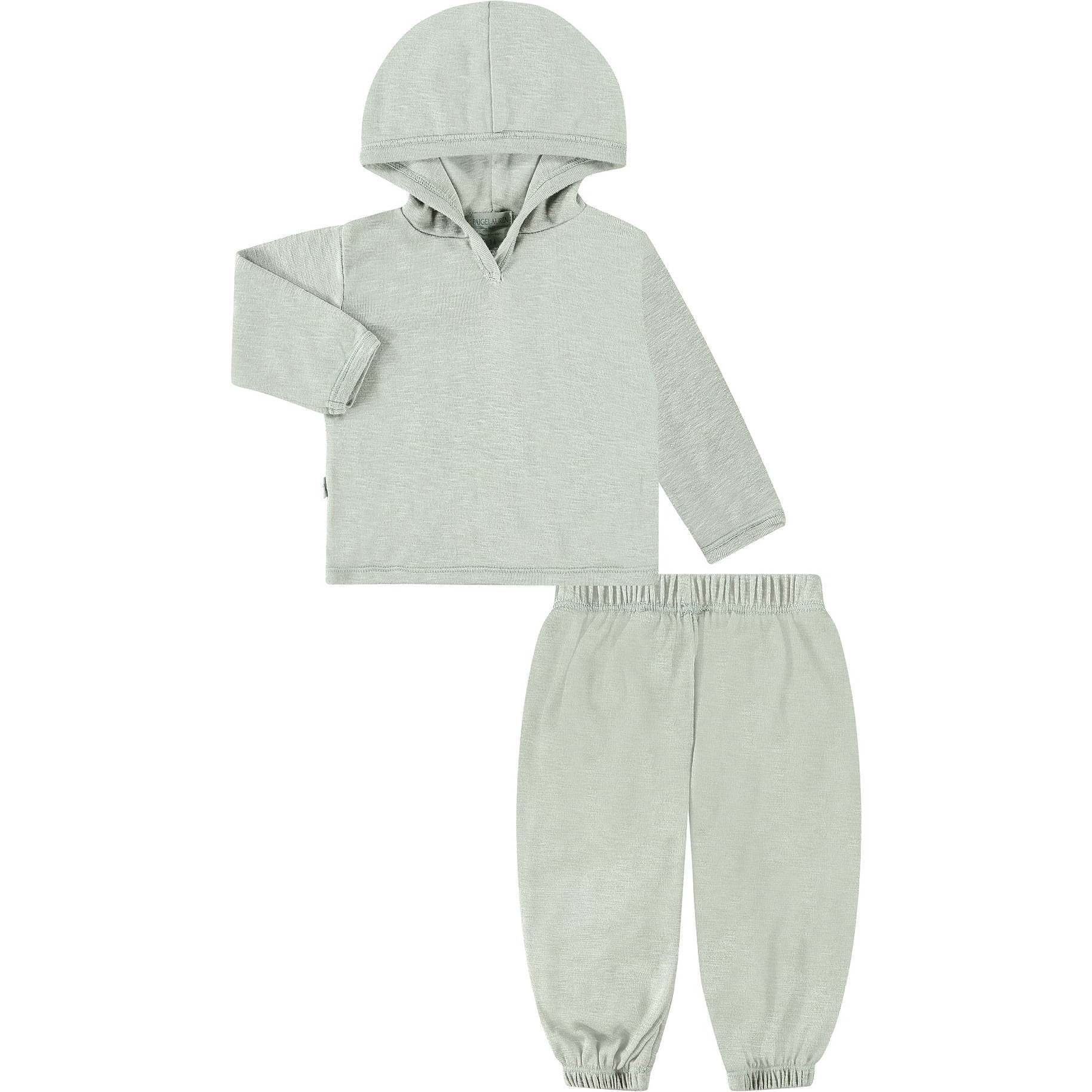 Toddler Slub Rib Organic Over Dye Hoodie and Balloon Pant Loungewear Sets, Green - Mixed Apparel Set - 1