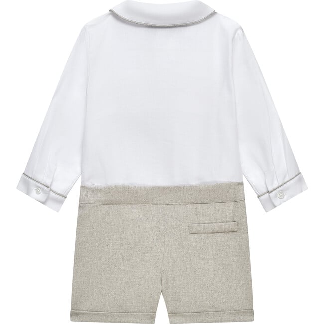 Little Rupert Smocked Set, White & Oatmeal Flannel - Mixed Apparel Set - 2