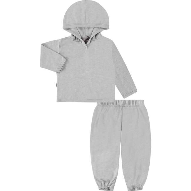 Toddler Slub Rib Organic Over Dye Hoodie and Balloon Pant Loungewear Sets, Gray