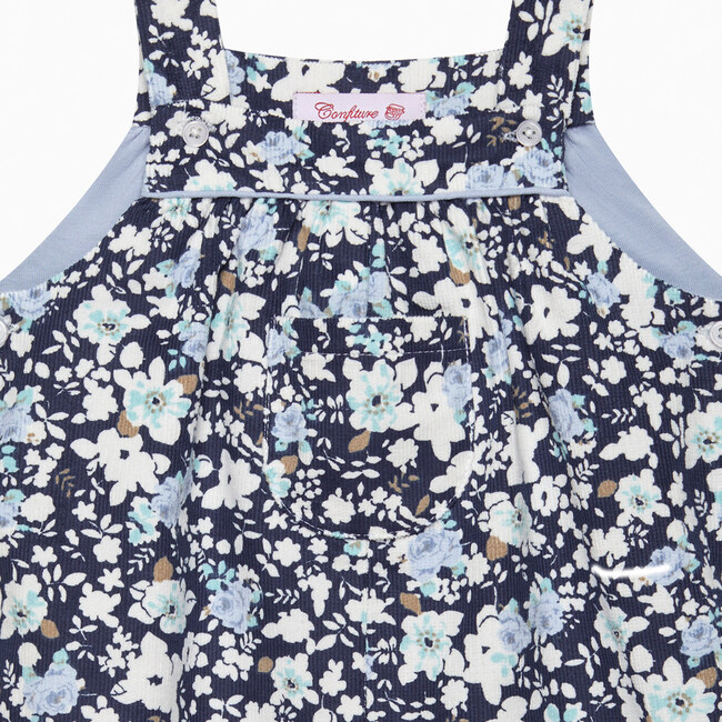 Little Annie Floral Cord Dungarees, Navy - Rompers - 3