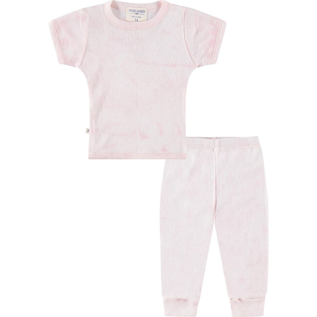 Toddler 2x1 Rib Organic Marble Dye S/S Tee and Legging Sets, Pink