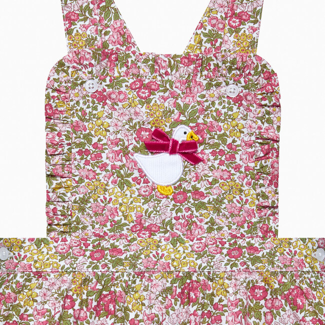 Little Cord Duck Applique Dungaree, Pink & Lilac Floral - Rompers - 3