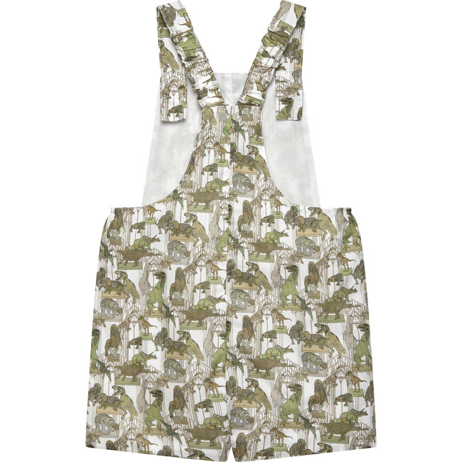 Liberty Print Little Dinosaur Bib Shorts, Green Dinosaur - Rompers - 2