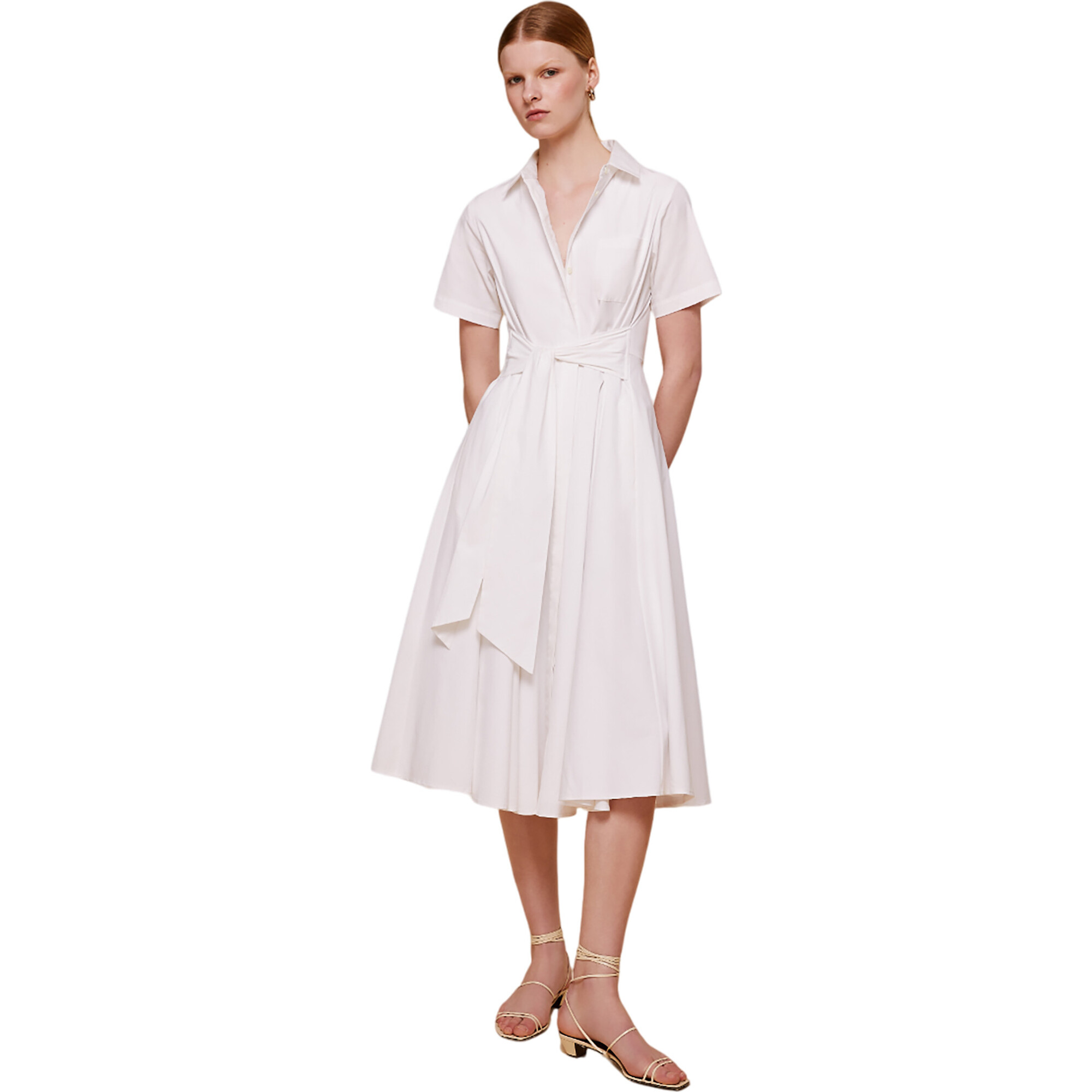 Women's Megan Short Sleeve Tie Front Midi Dress, Optic - Dresses - 1