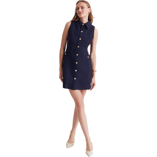 Women's Sophia Boucle Tailored Button-Up Mini Dress, Navy