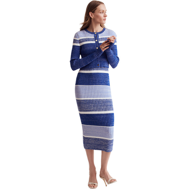 Women's Kara Cropped Waist Full Sleeve Cardigan, Multi-Navy - Cardigans - 2