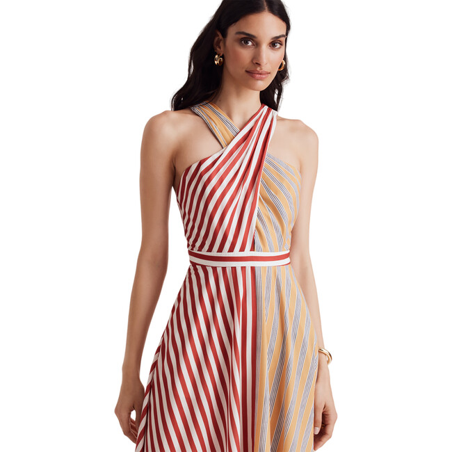 Women's Mackenzie Ribbon Belt Halter Maxi Dress, Marigold & Rust - Dresses - 3