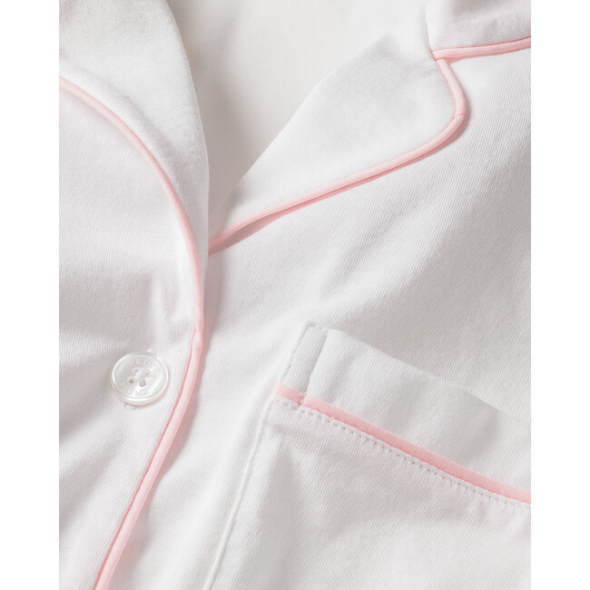 Women's Pima Cotton Short Set, White with Pink Piping - Pajamas - 2