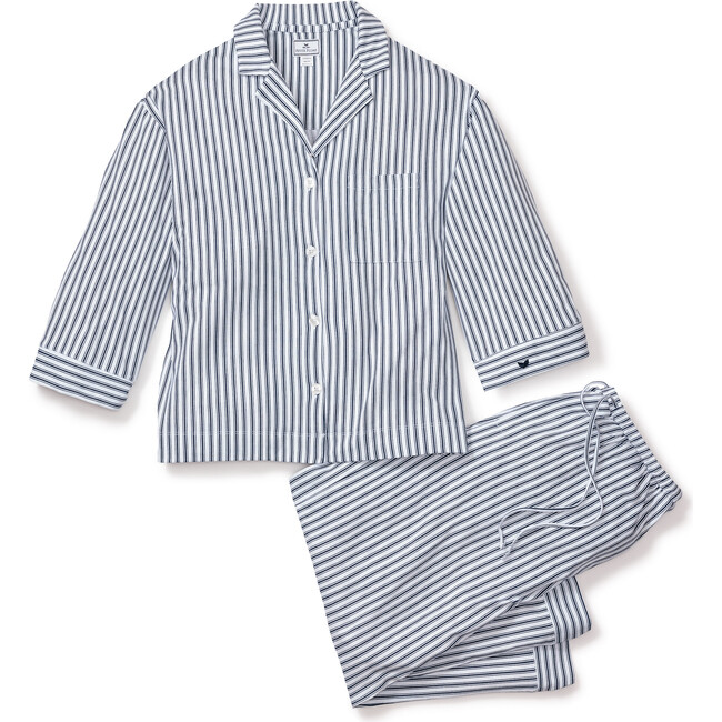 Olivia Wide Leg Pajama Set, Navy French Ticking