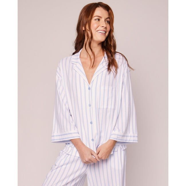 Olivia Wide Leg Pajama Set, Periwinkle Stripe - Pajamas - 3