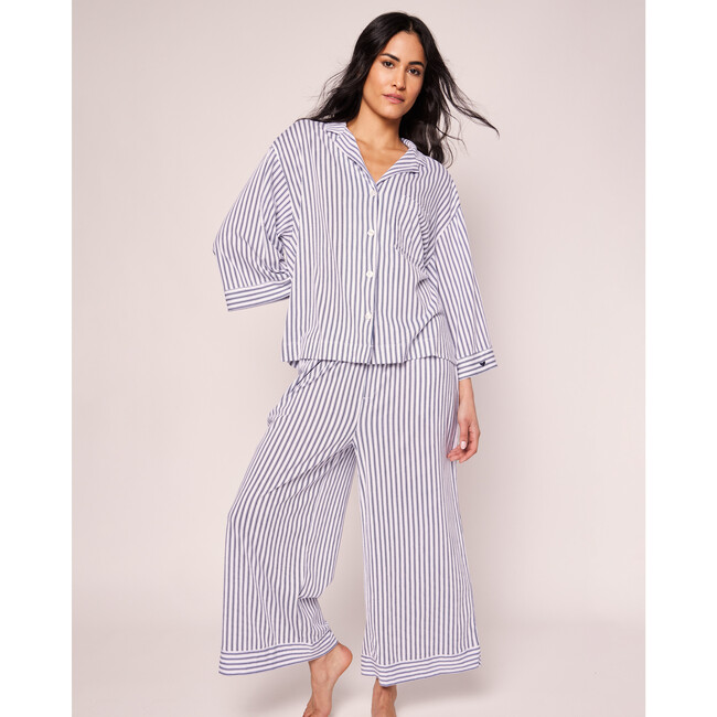 Olivia Wide Leg Pajama Set, Navy French Ticking - Pajamas - 2