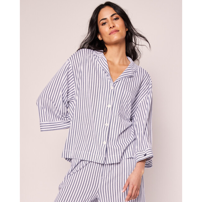 Olivia Wide Leg Pajama Set, Navy French Ticking - Pajamas - 3