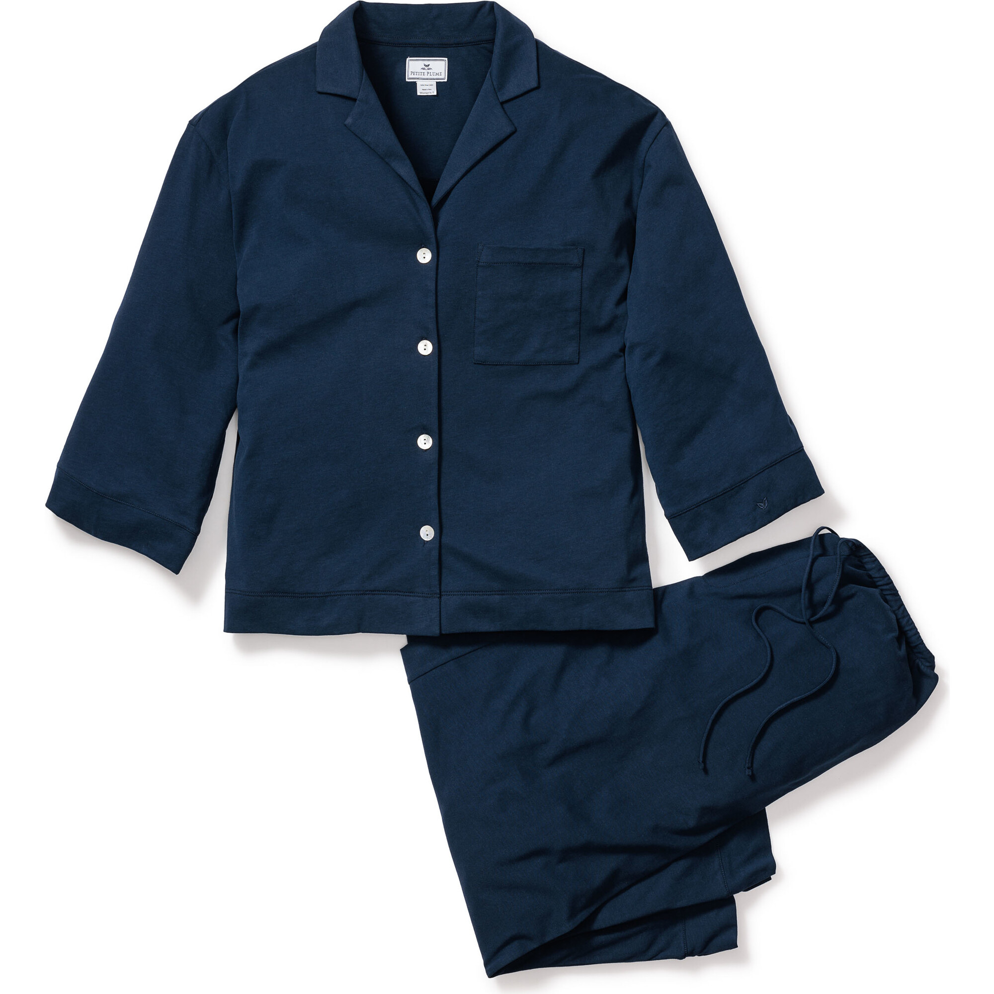Olivia Wide Leg Pajama Set, Navy - Pajamas - 1