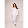 Women's Pima Cotton Pajama Set, White with Pink Piping - Pajamas - 4