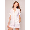 Women's Pima Cotton Short Set, White with Pink Piping - Pajamas - 5