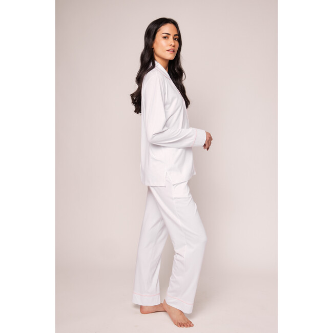 Women's Pima Cotton Pajama Set, White with Pink Piping - Pajamas - 5