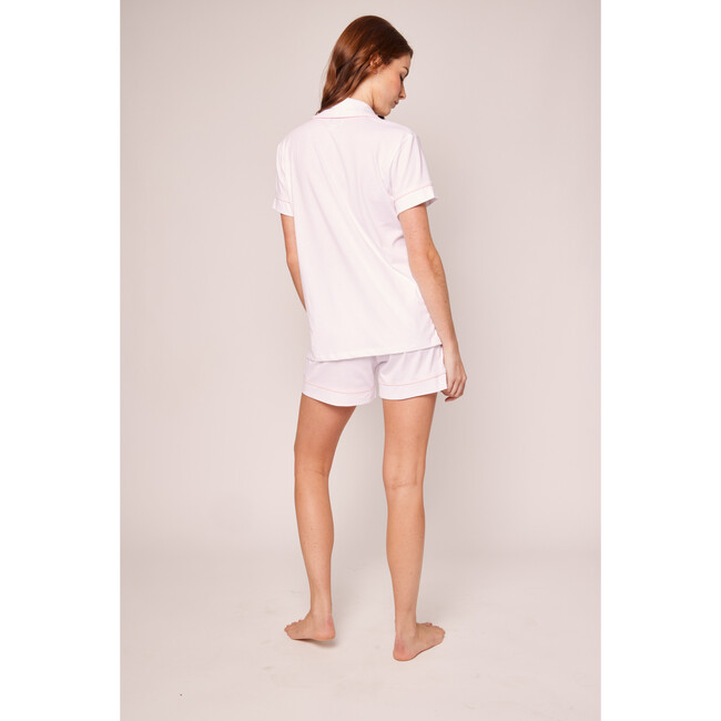 Women's Pima Cotton Short Set, White with Pink Piping - Pajamas - 6