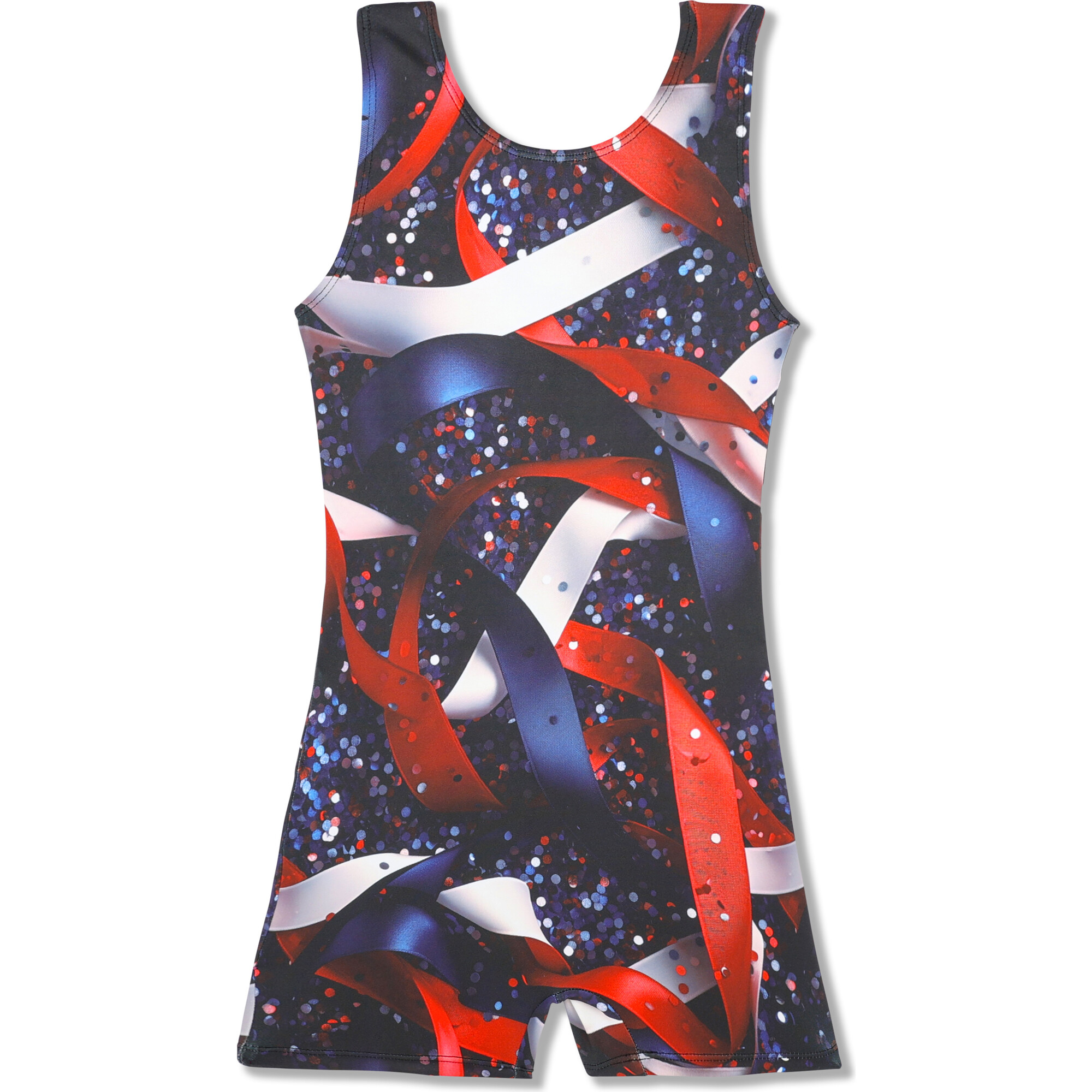 Patriotic Ribbons Print Sleeveless Biketard, Red - Leotard - 1