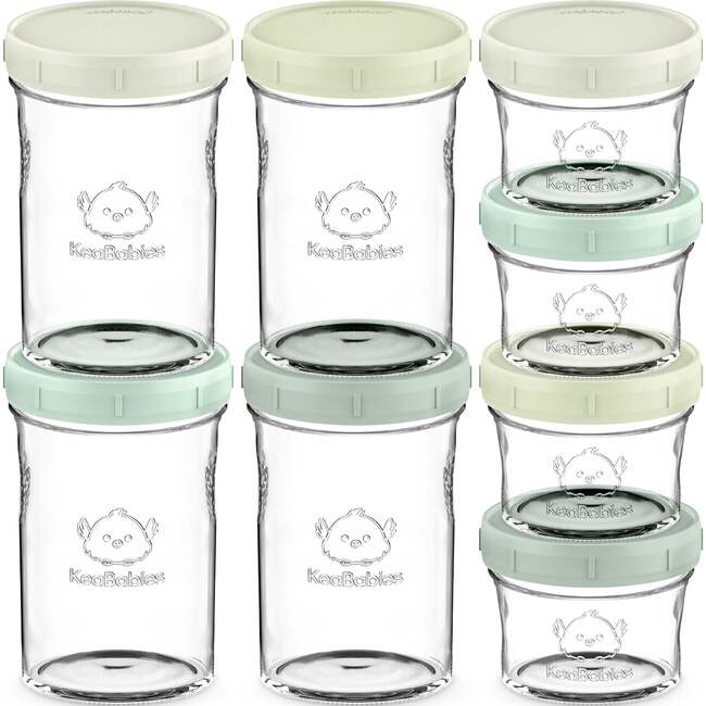 Prep Glass Baby Food Storage Containers With Lids 4X4 oz & 4X8 oz, Sage (Pack of 8)