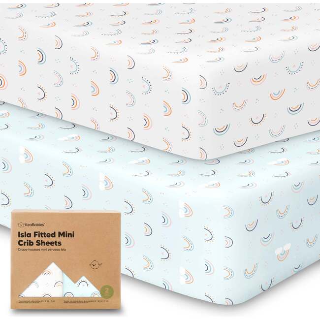 Isla Fitted Mini Crib Sheets, Jolly Rainbow (Pack of 2)