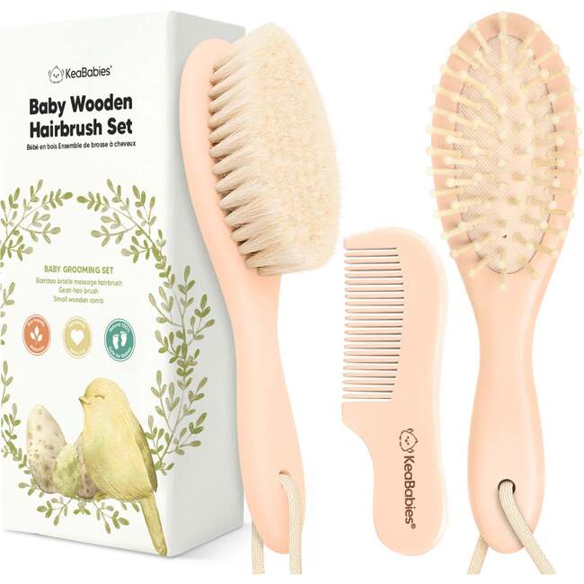 Baby's Wooden Hair Brush & Comb Set, Peach