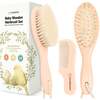 Baby's Wooden Hair Brush & Comb Set, Peach - Hair Brushes - 1 - thumbnail