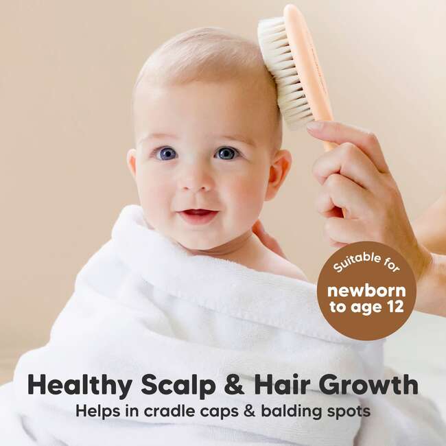 Baby's Wooden Hair Brush & Comb Set, Peach - Hair Brushes - 3
