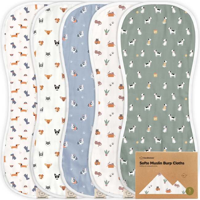 Baby's Softe Muslin Burp Cloth, Pets & Paws (Pack of 5)